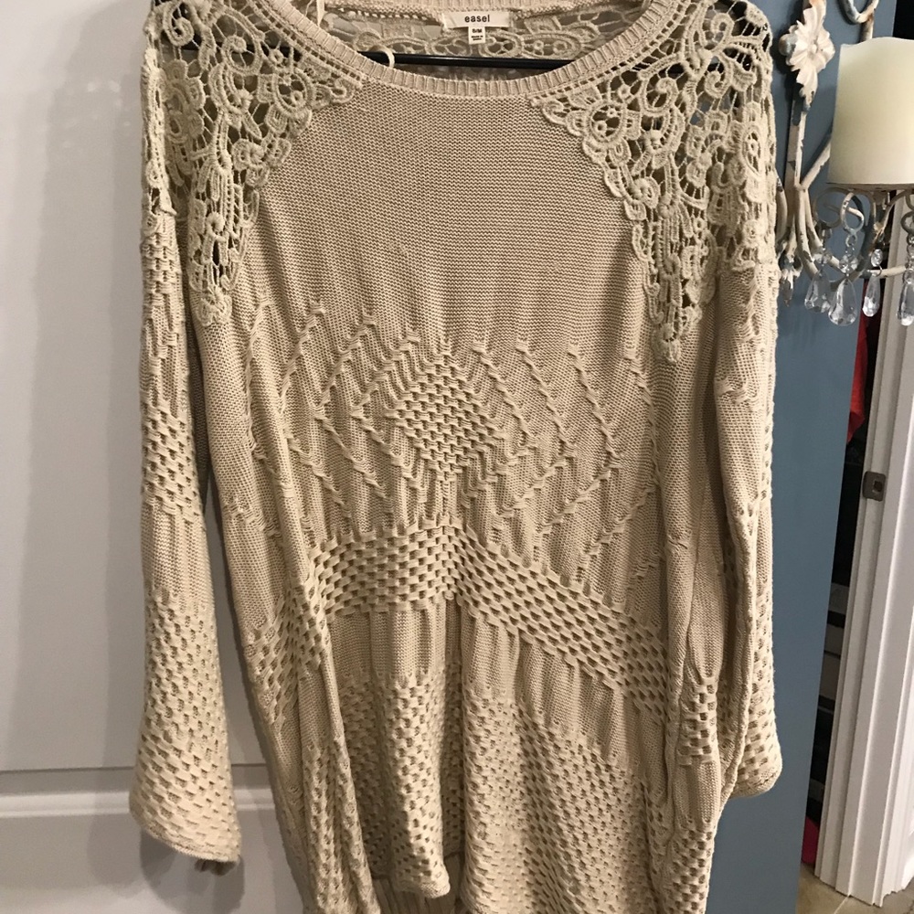 Beige embroidery detail sweater